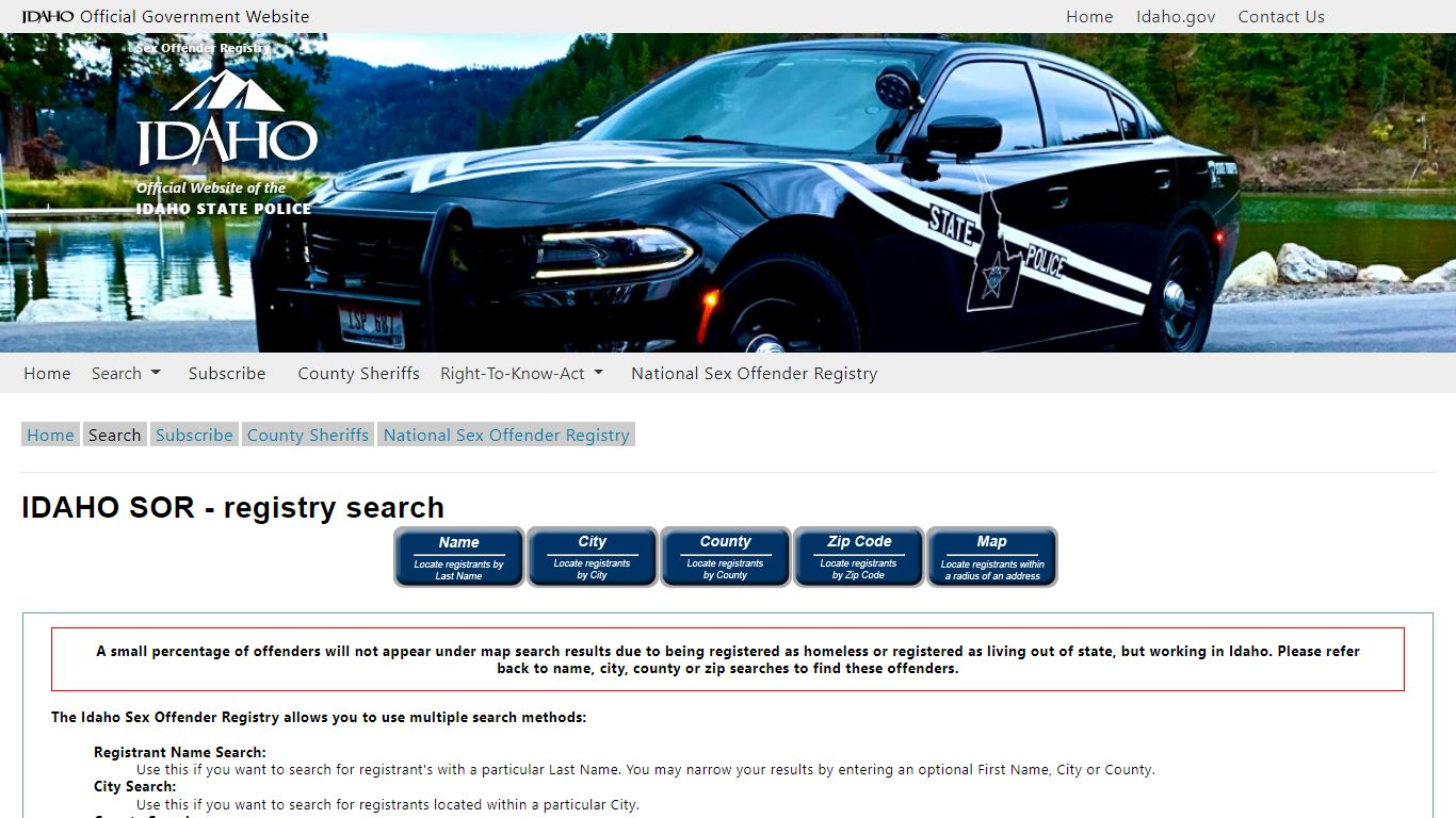IDAHO SOR - registry search - Official website of the Idaho State Police